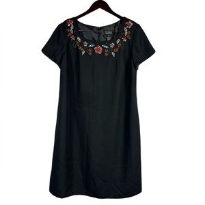 Vintage Virgo Women’s Petite Black Shift Dress Beaded Round Neckline Dress 14